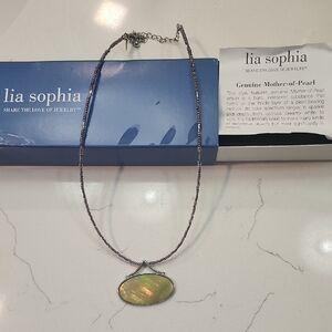 Lia Sophia Green Mother-of-Pearl Necklace with Silver Chain